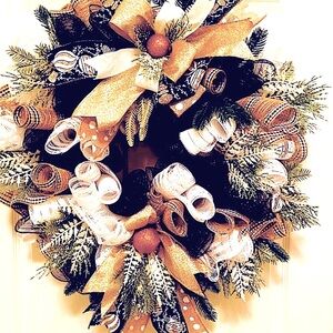 Christmas Wreath, Holiday Deco Mesh Wreath, Winter Wreath, Front Door Wreath